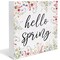 Spring Decor Farmhouse Desk Decorations Wooden Sign, Hello Spring Wood Plaque Block Sign Rustic Home Decor 5 x 5 Inches